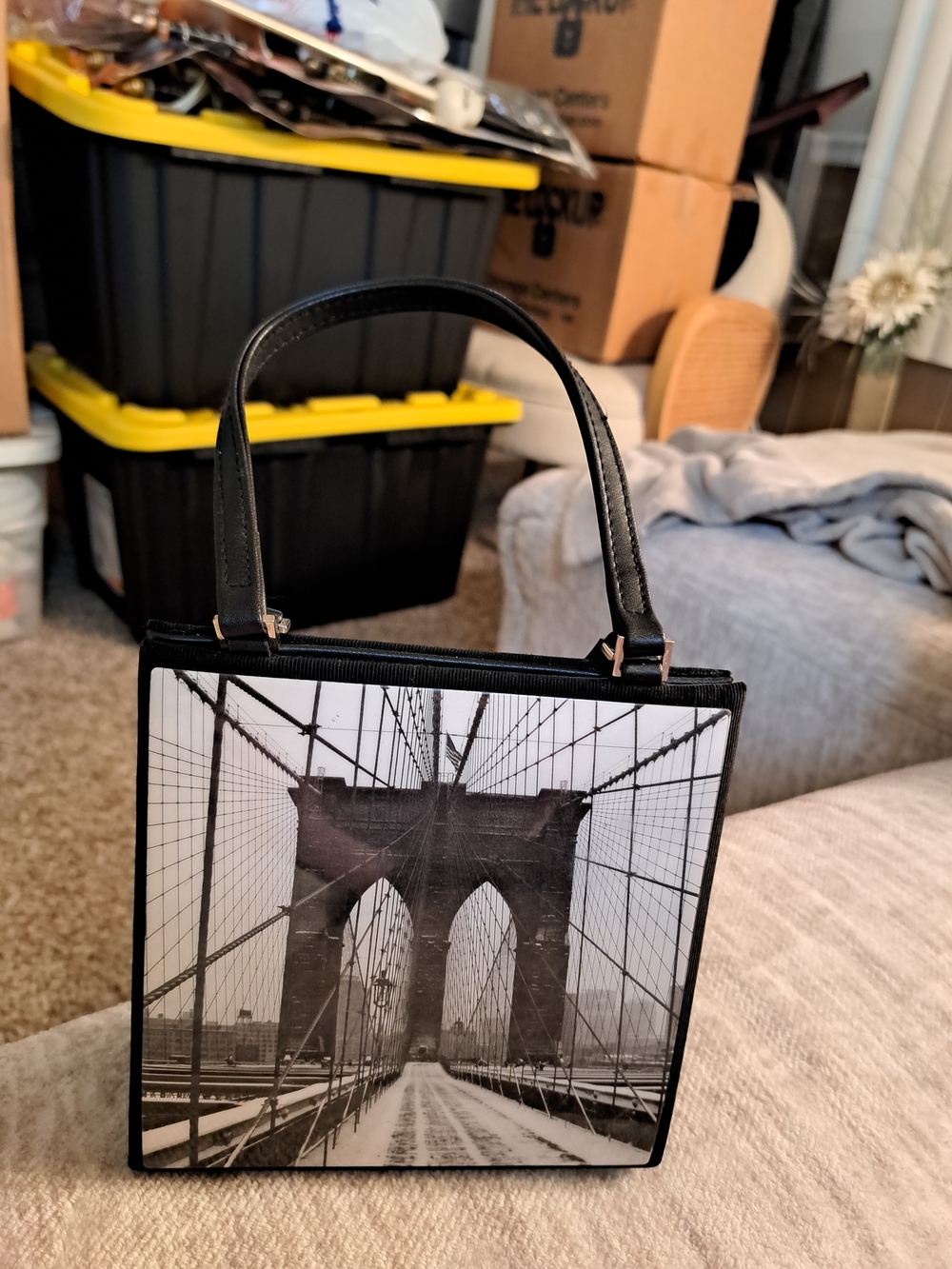 Black Photo-Print Top-Handle Bag